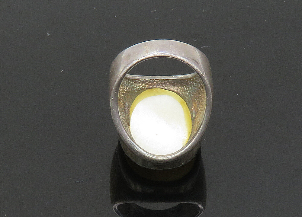 925 Sterling Silver  Vintage Mother Of Pearl Cocktail Ring Sz 6  RG21678