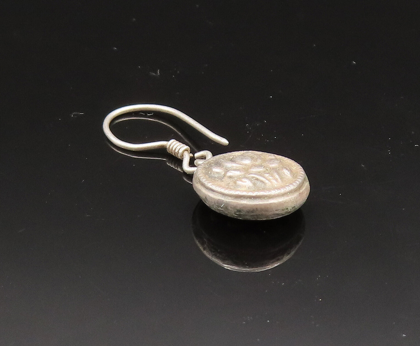 925 Sterling Silver  Vintage Oxidized Round Floral Dangle Earrings  EG11710