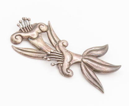 LOS CASTILLO TAXCO 925 Silver  Vintage Antique Large Floral Brooch Pin BP10317
