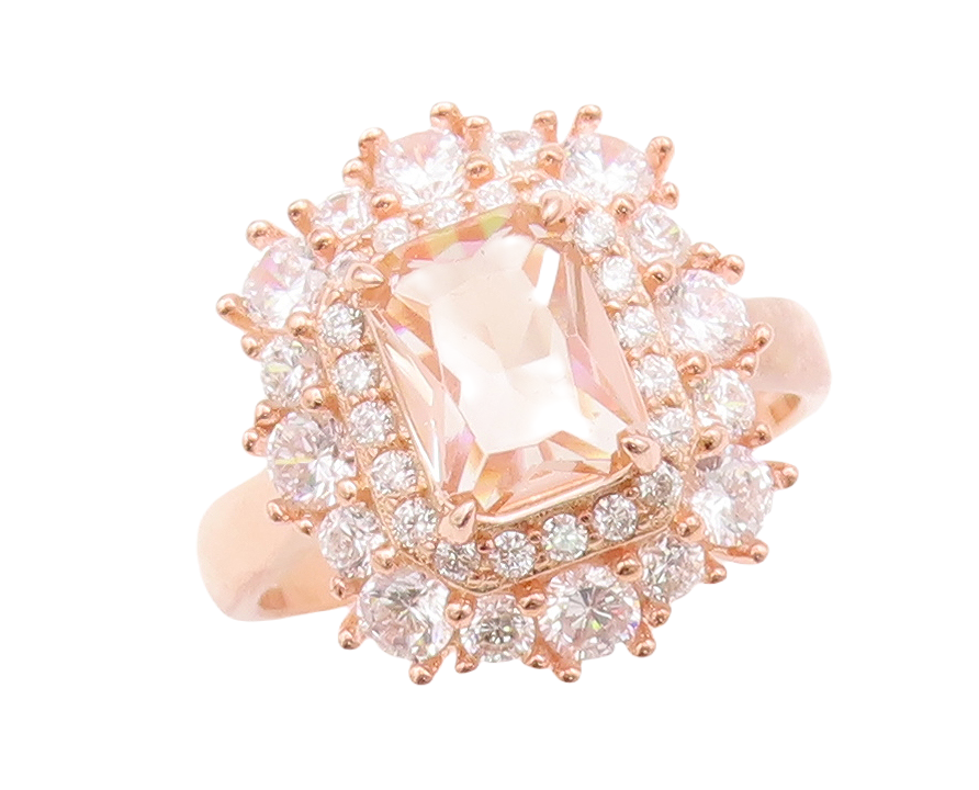 925 Sterling Silver Vintage Ring Rose Gold Plated Morganite & CZ  Sz 7  RG29424