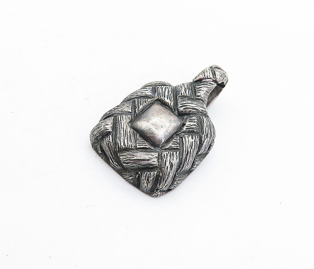 ZINA 925 Sterling Silver  Vintage Oxidized Basket Weave Design Pendant  PT3820