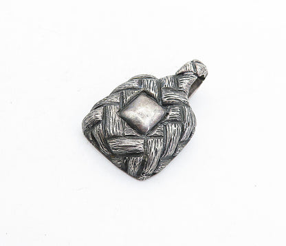 ZINA 925 Sterling Silver  Vintage Oxidized Basket Weave Design Pendant  PT3820