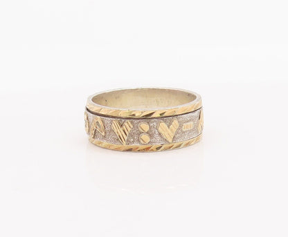 18k Gold 925 Sterling Silver Vintage Ring Solid Dented Carved  Sz 7  RG28482