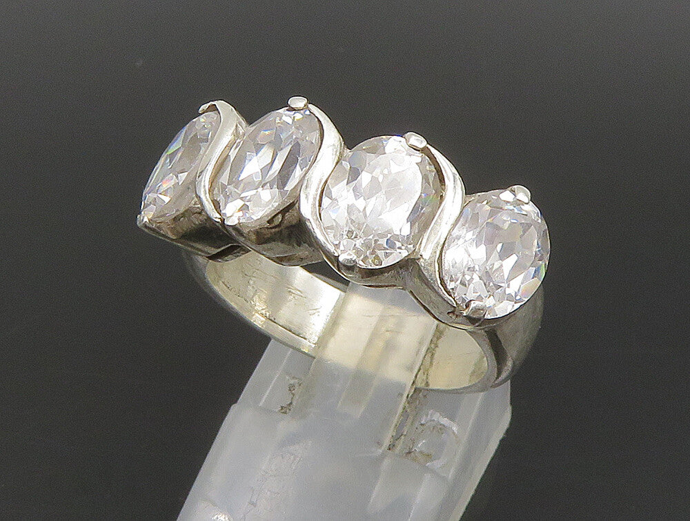 925 Sterling Silver  Vintage Four Stone Cubic Zirconia Ring Sz 7  RG24255