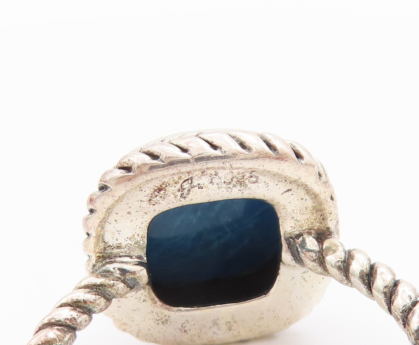 925 Sterling Silver Vintage Ring Square Turquoise Twisted Rope  Sz 8  RG29291