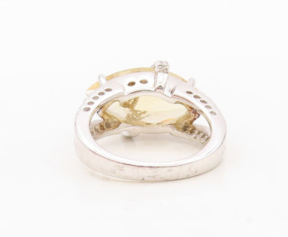 925 Sterling Silver Vintage Ring Marquise Cut Citrine & Topaz Band Sz 7 RG30403