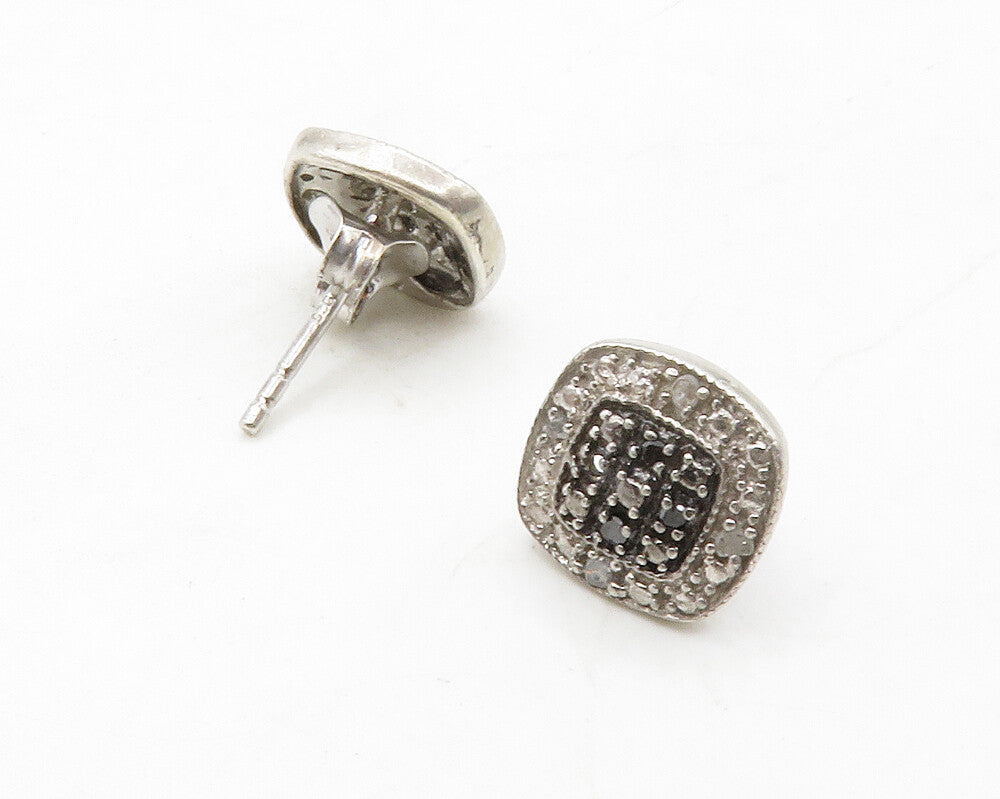 925 Sterling Silver Vintage Genuine Black & White Diamonds Stud Earrings  EG6716