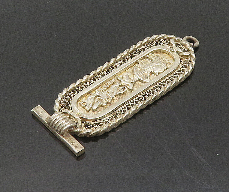 MIDDLE EAST 925 Sterling Silver Vintage Hieroglyphics Cartouche Pendant PT15608