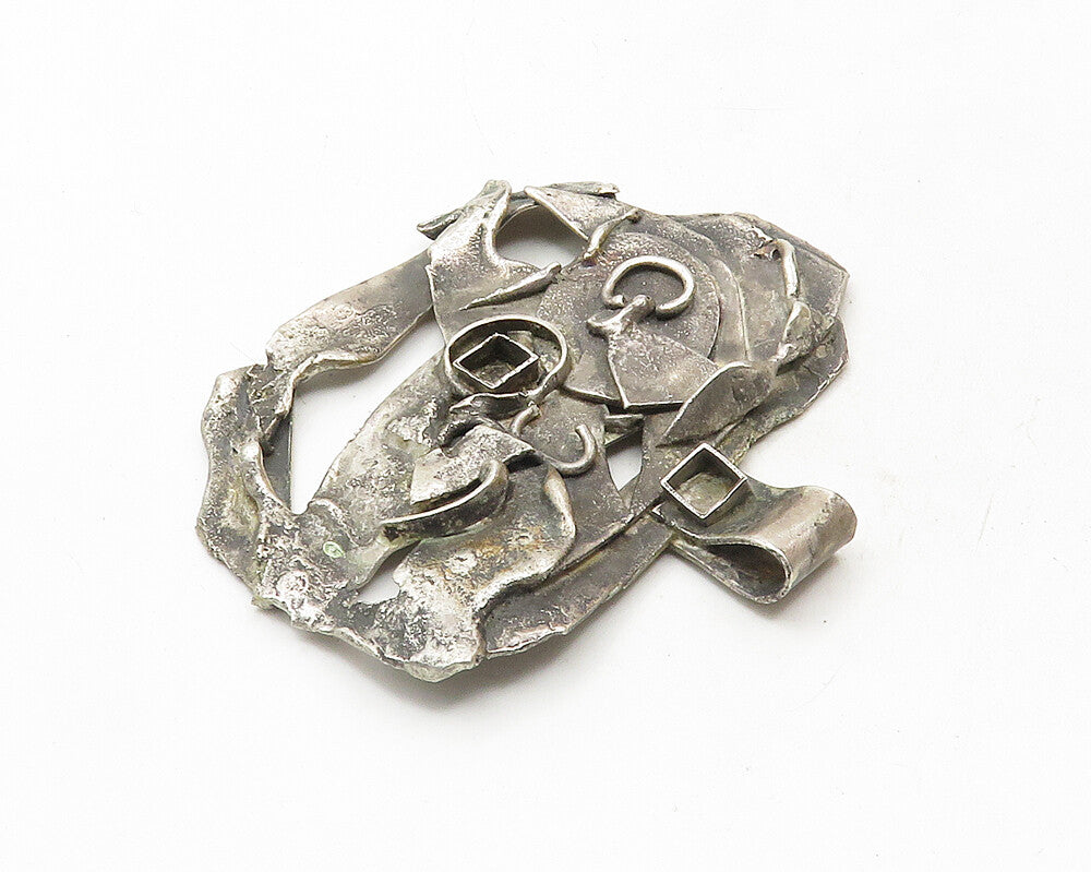 925 Sterling Silver  Vintage Modernist Sculpted Design Slide Pendant  PT7484