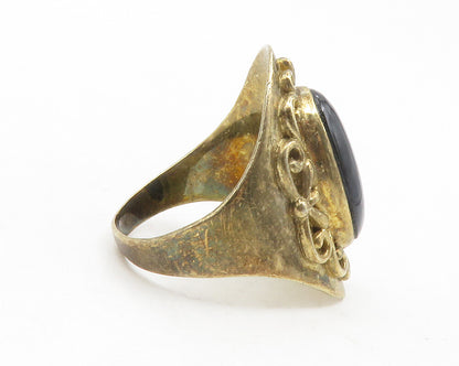 925 Sterling Silver  Vintage Cabochon Black Onyx Cocktail Ring Sz 10  RG12413