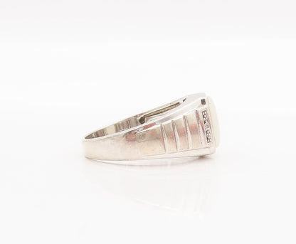 925 Sterling Silver Vintage Ring Carved Square Opal & Diamond  Sz 10.5  RG28302