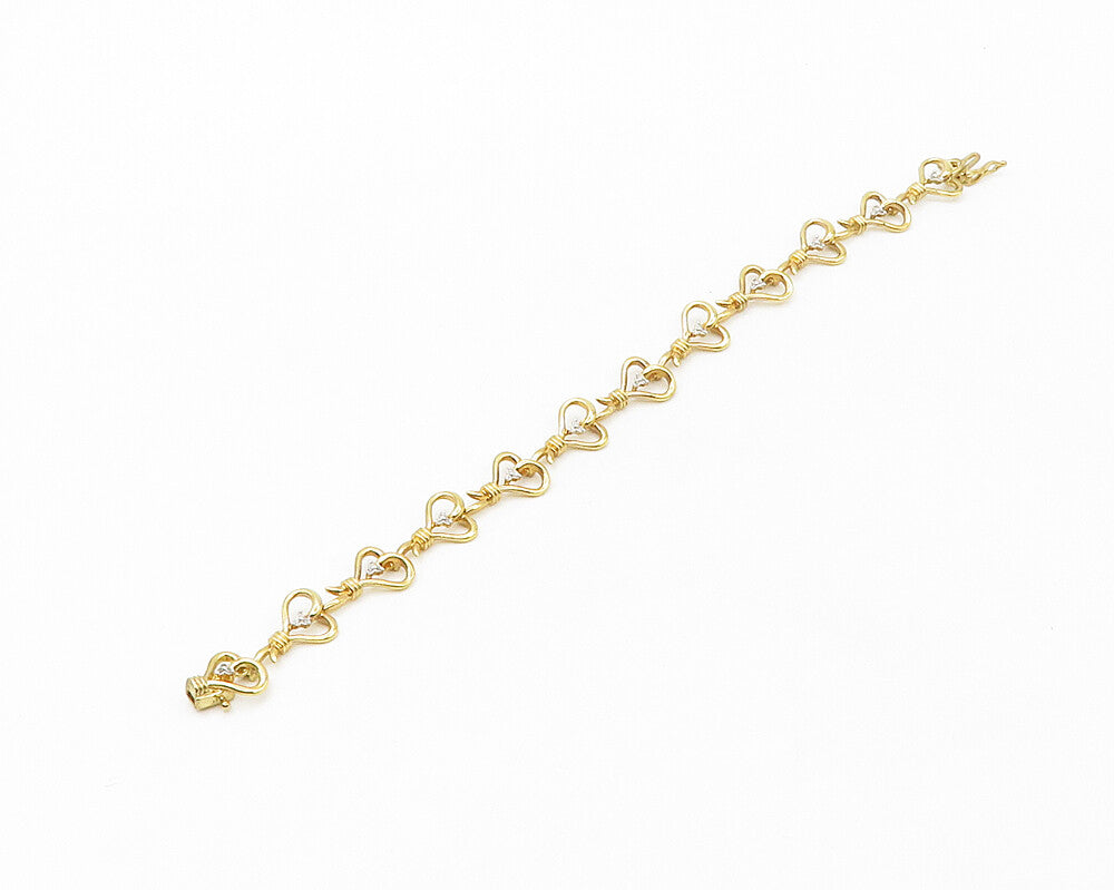 925 Sterling Silver  Genuine Diamonds Gold Plated Heart Chain Bracelet  BT6918
