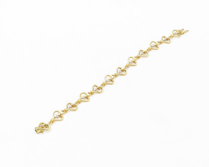 925 Sterling Silver  Genuine Diamonds Gold Plated Heart Chain Bracelet  BT6918