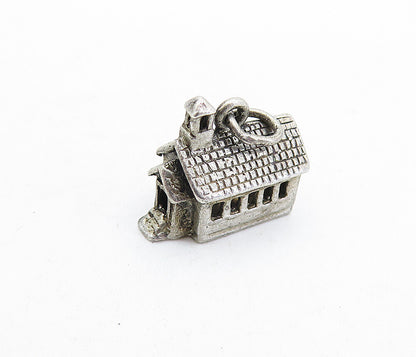925 Sterling Silver  Vintage Petite Dark Tone Church House Pendant  PT4363