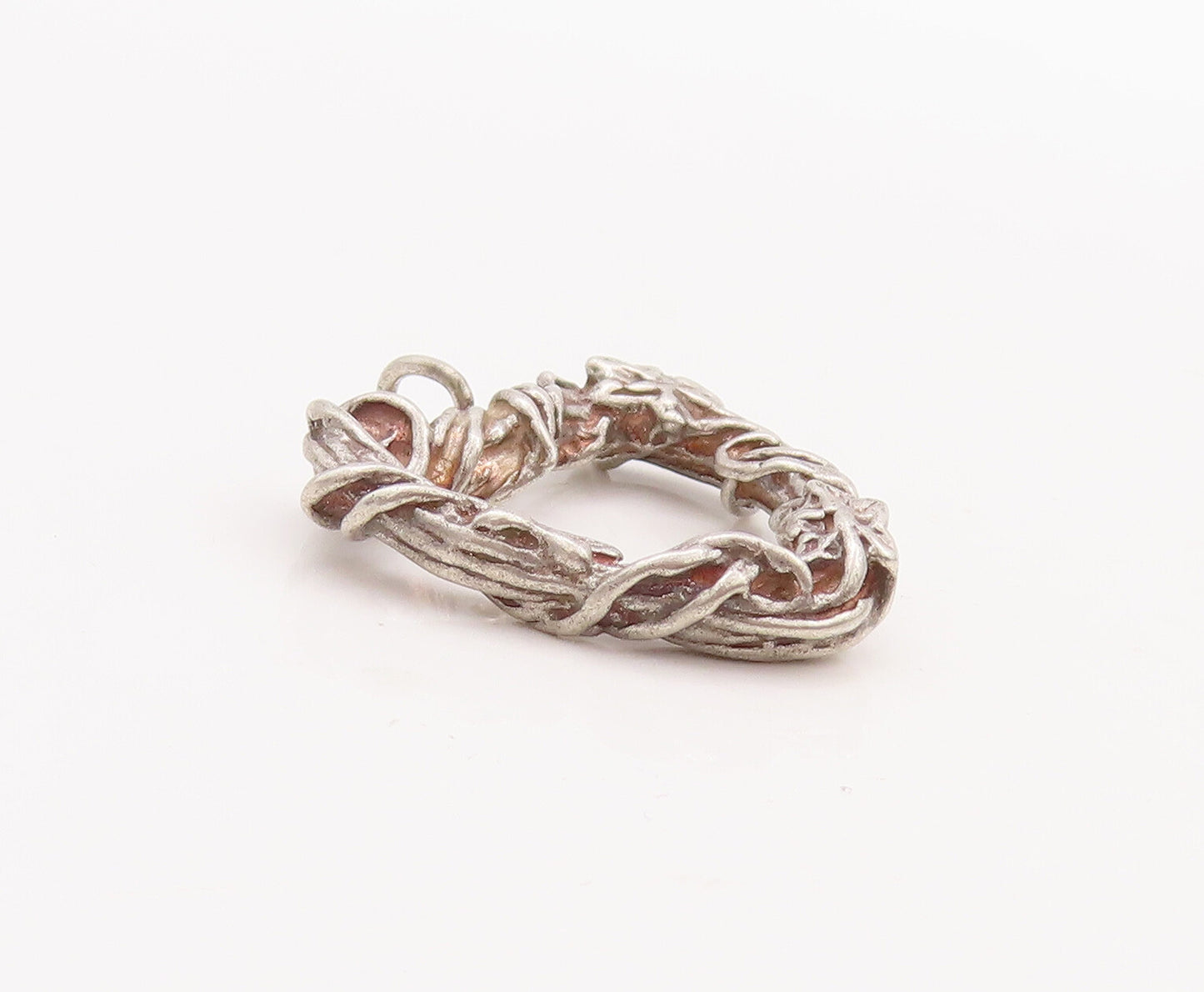 925 Sterling Silver Vintage Pendant Wired Wood Carved Cutout Heart  PT23156