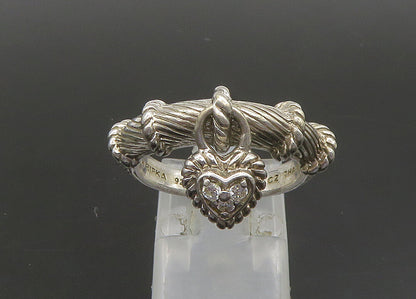 JUDITH RIPKA 925 Silver  Vintage Topaz Love Heart Charm Band Ring Sz 8 RG23529