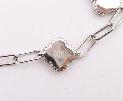 925 Sterling Silver Vintage Necklace Elegant Carnelian Lucky Clover Chain NE4917