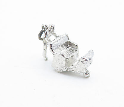 925 Sterling Silver  Vintage Shiny Man Pushing Carriage Drop Pendant  PT4759
