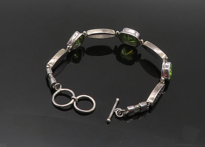 925 Sterling Silver  Vintage Peridot Circle Pattern Chain Bracelet  BT8398