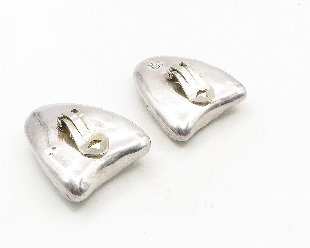 925 Sterling Silver  Vintage Shiny Hollow Sculpted Non Pierce Earrings  EG5147