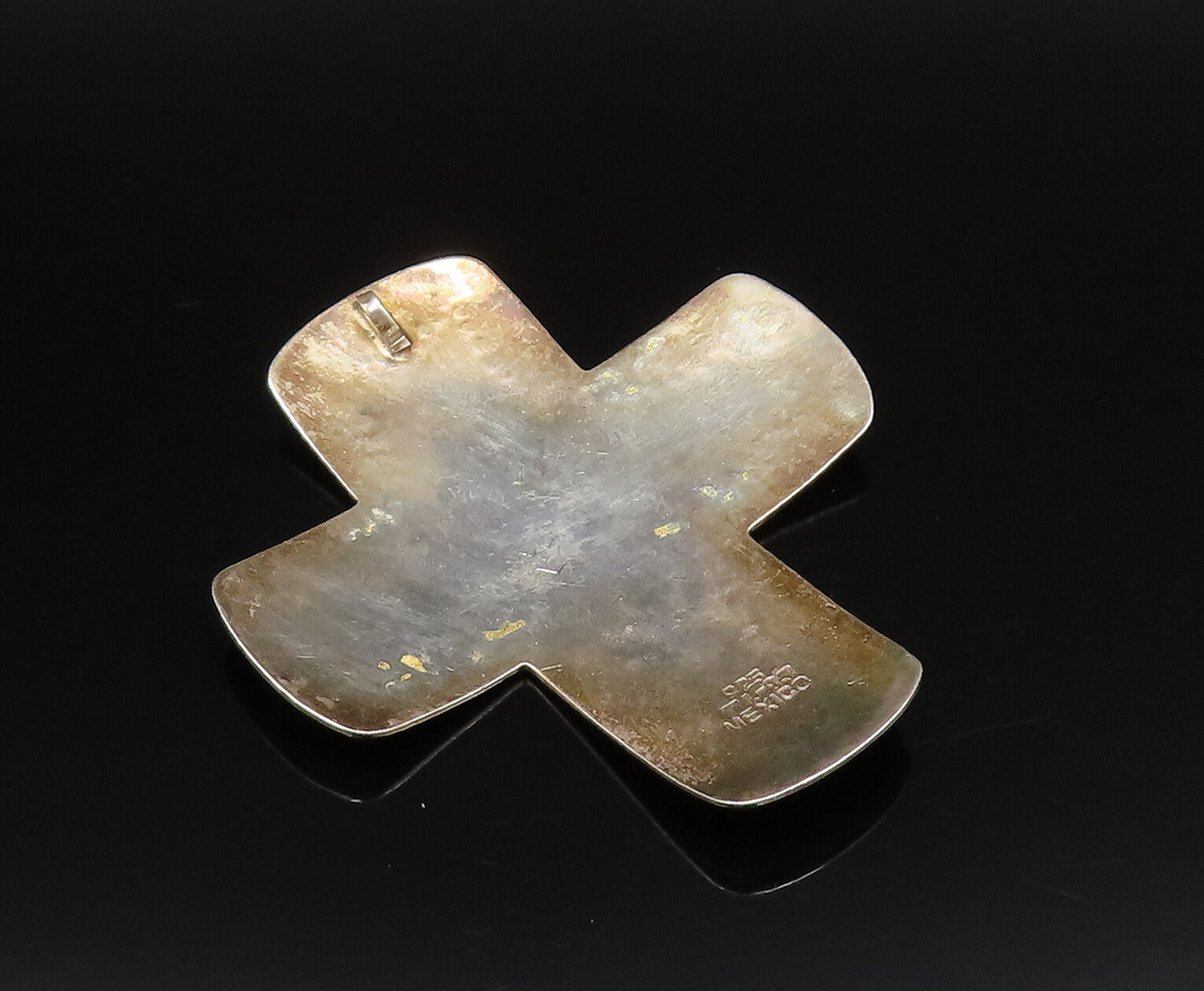 MEXICO 925 Sterling Silver Vintage Etched Religious Cross Dome Pendant PT21830