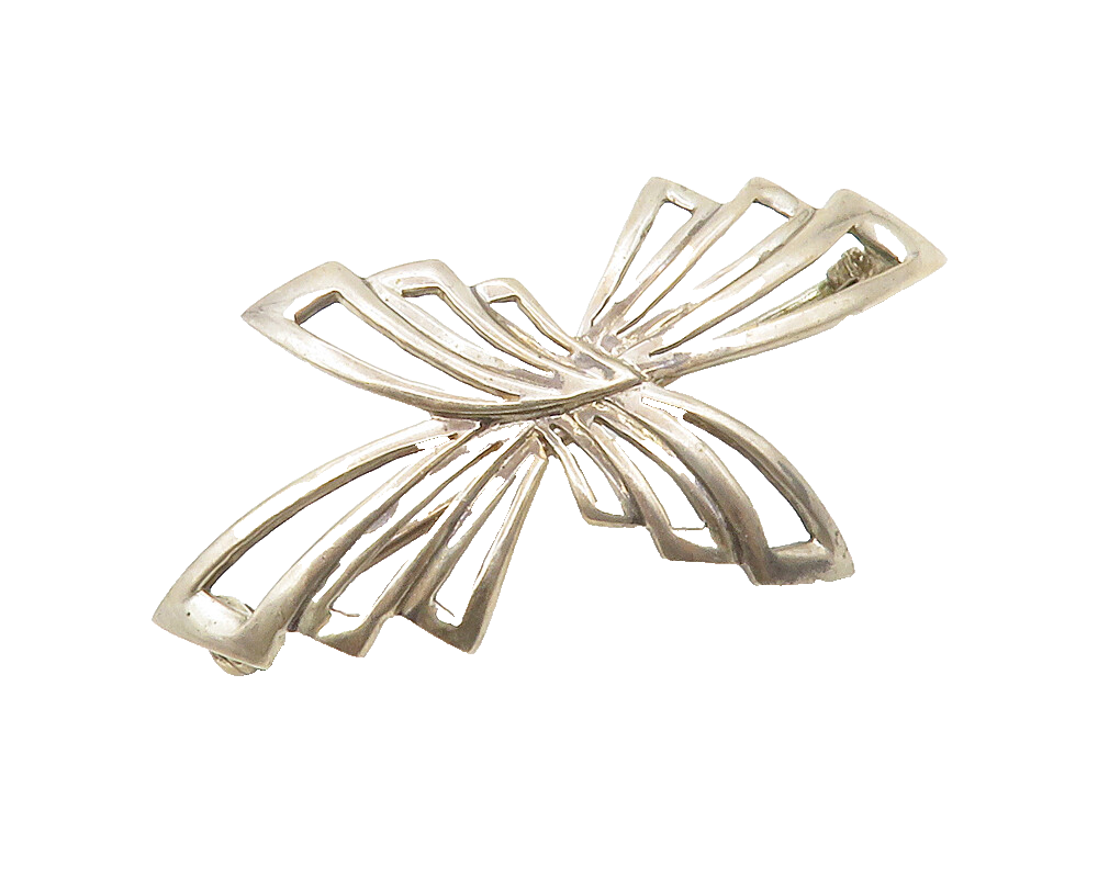 925 Sterling Silver  Vintage Shiny Open Ribbon Bow Design Brooch Pin  BP5204