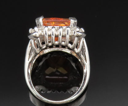 925 Sterling Silver  Vintage Square Citrine & Cubic Zirconia Ring Sz 7 RG25388