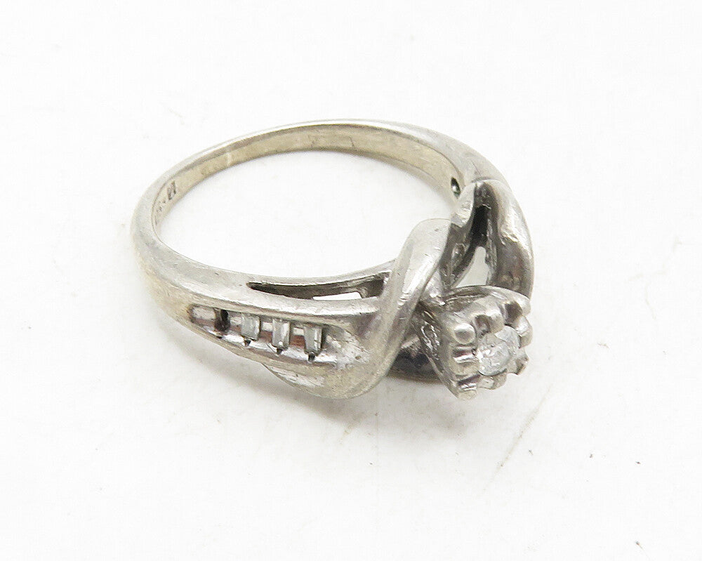 925 Sterling Silver  Vintage Genuine Diamonds Wrapped Band Ring Sz 5  RG9991