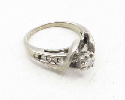 925 Sterling Silver  Vintage Genuine Diamonds Wrapped Band Ring Sz 5  RG9991