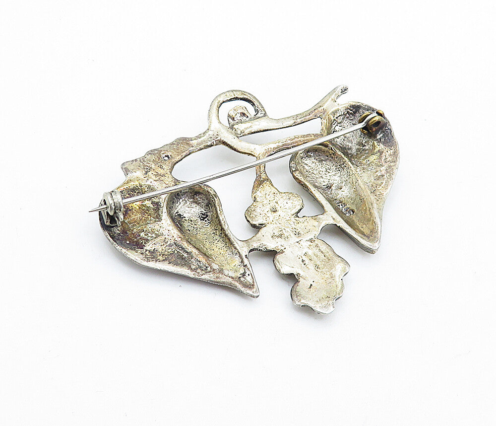 925 Sterling Silver Vintage Antique Dark Tone Grape Vine Brooch Pin BP2688