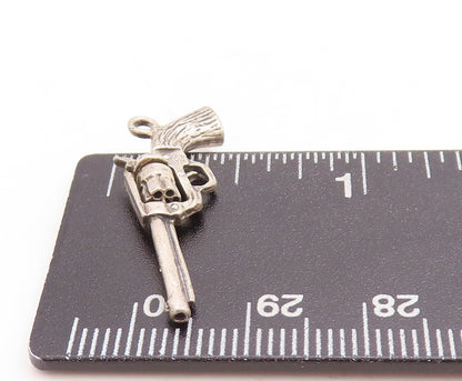 925 Sterling Silver Vintage Pendant Solid Carved Revolvers Gun Charm  PT23751