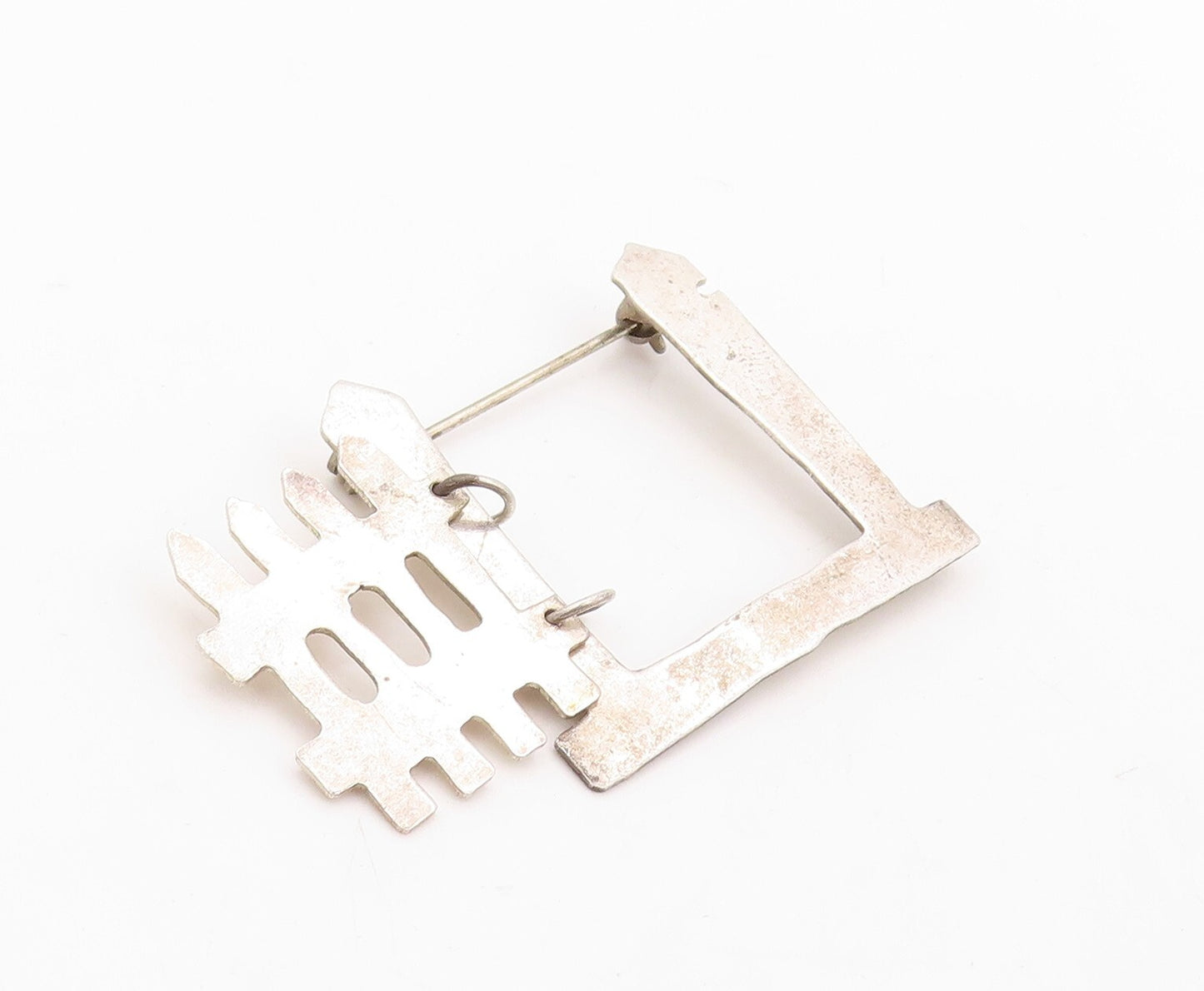925 Sterling Silver Vintage Brooch Pin Solid Cutout Fenced Gate (OPENS)  BP11285