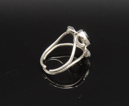 925 Sterling Silver  Vintage Open Floral Pedals Black Onyx Ring Sz 6  RG25746