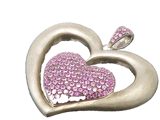 925 Sterling Silver  Vintage Amethyst Encrusted Love Heart Pendant  PT18627