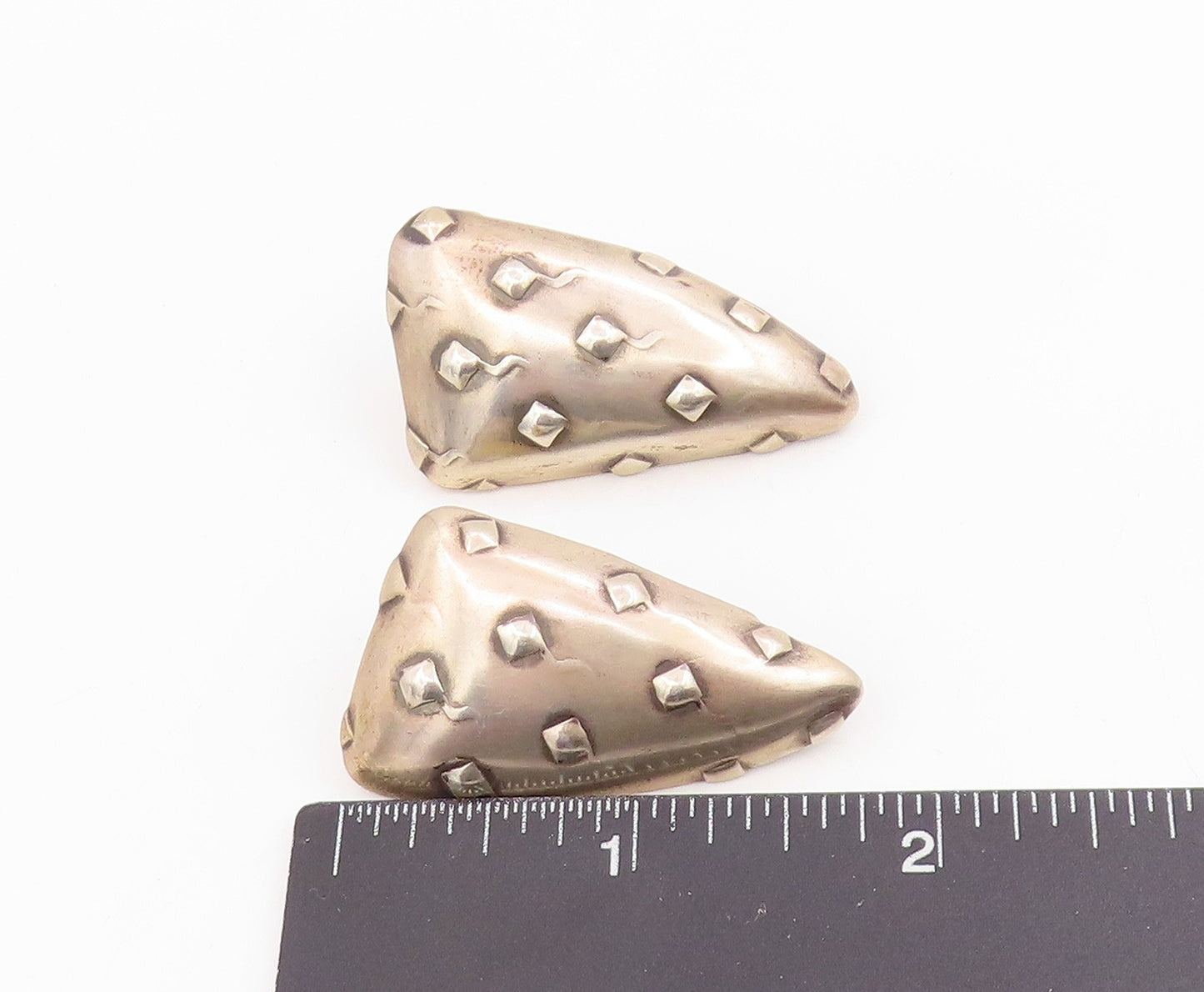 925 Sterling Silver Vintage Earrings Chunky Textured Triangle Studs  EG14007
