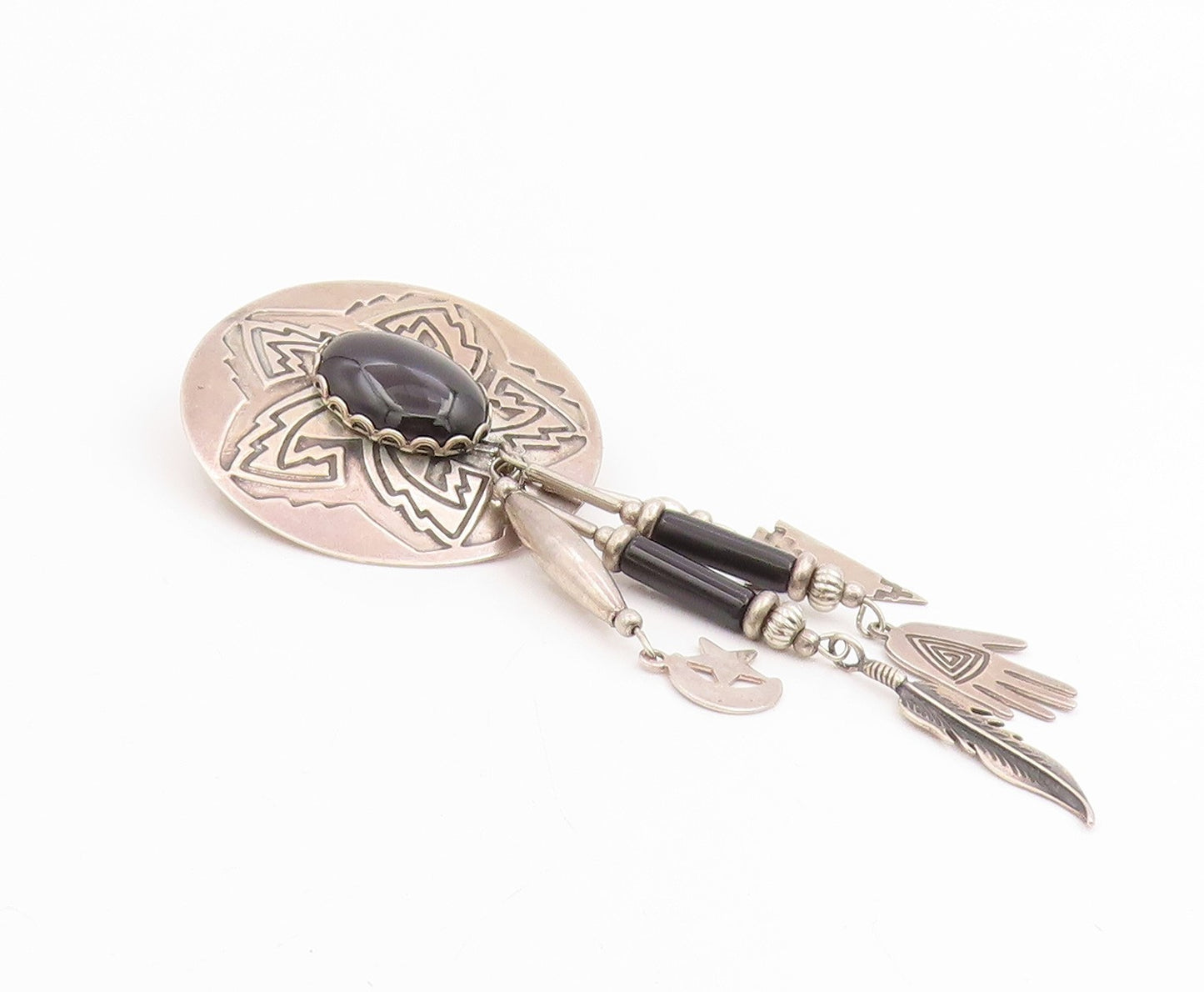 925 Sterling Silver Vintage Earrings DEBORAH WEST Black Onyx Dangles  EG14064