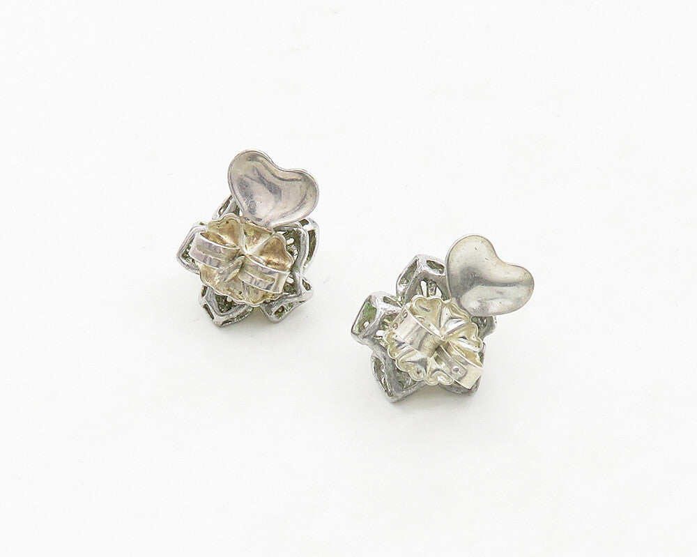 925 Sterling Silver  Vintage Pearl & Topaz Flower Motif Stud Earrings  EG9581