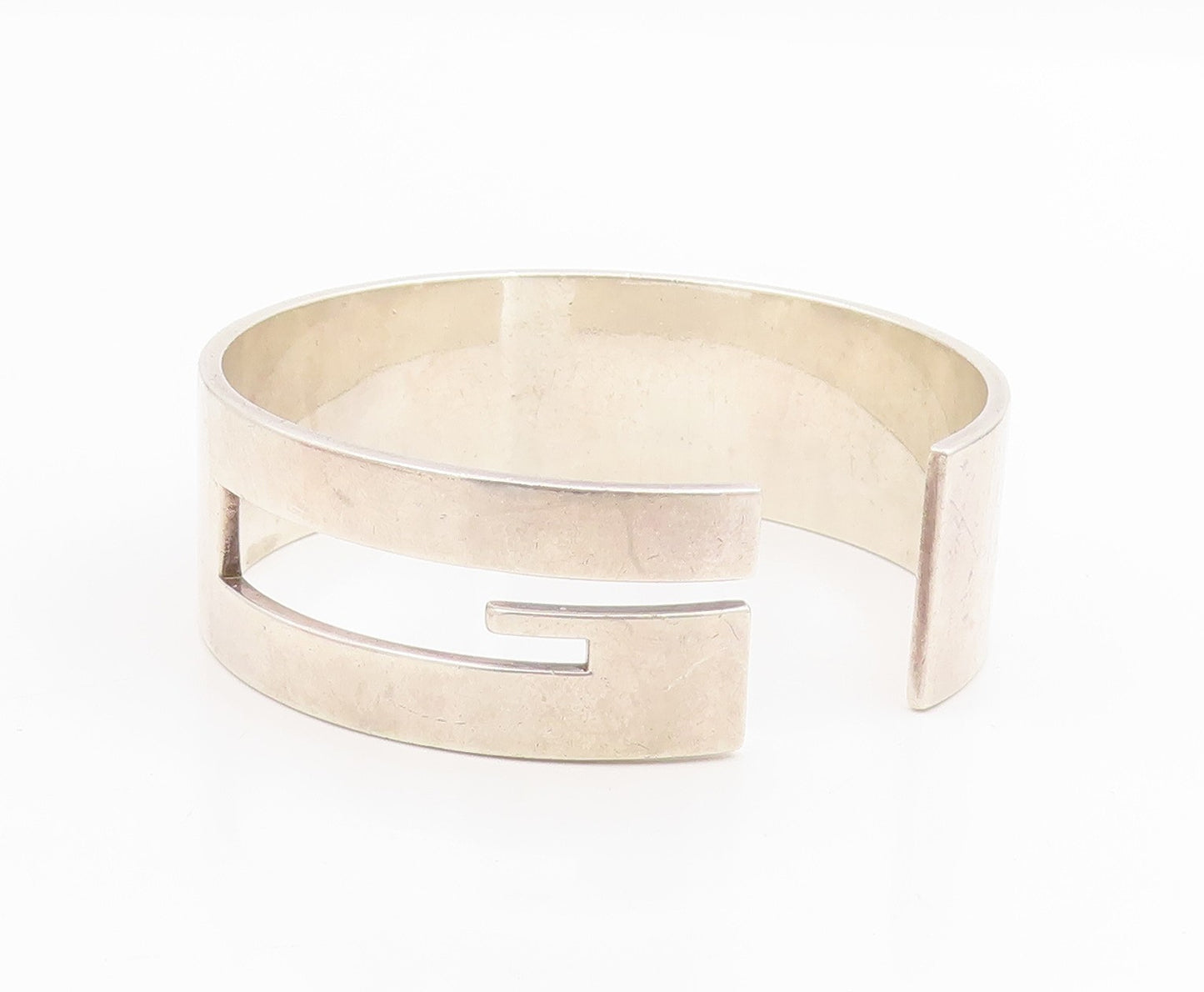 925 Sterling Silver Vintage Bracelet Classic Letter G Cutout Solid Cuff  BT11506