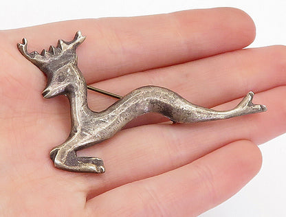 NAVAJO 925 Sterling Silver  Vintage Antique Prancing Deer Brooch Pin  BP1585