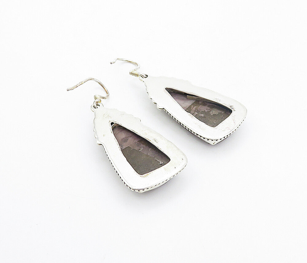 925 Sterling Silver  Vintage Spotted Purple Agate Dangle Earrings  EG3226