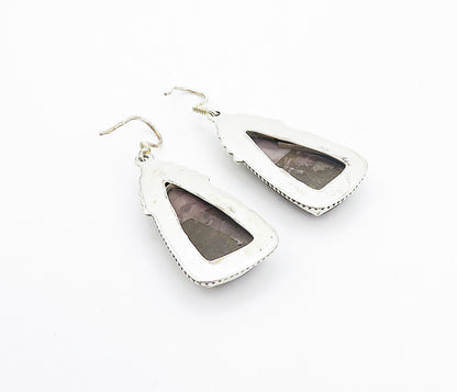 925 Sterling Silver  Vintage Spotted Purple Agate Dangle Earrings  EG3226