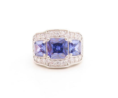 925 Sterling Silver Vintage Ring Square Sapphire Halo CZ Inlay  Sz 7  RG30113