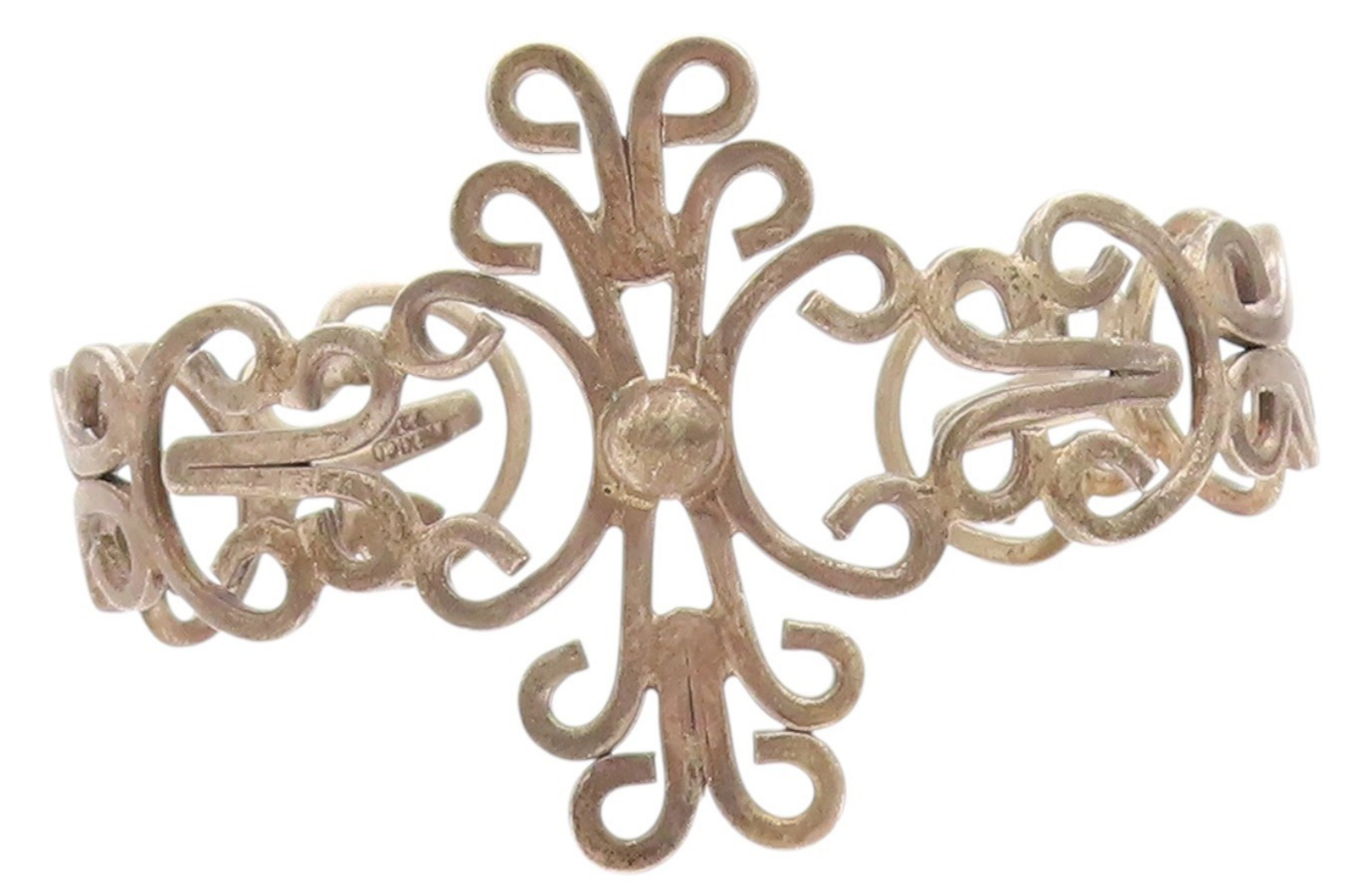 925 Sterling Silver Vintage Bracelet MEXICO Swirly Floral Design Cutout  BT11327