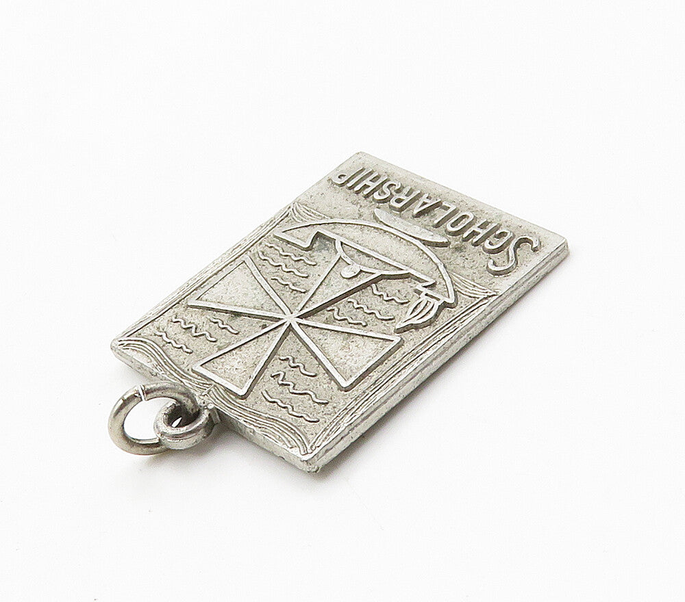 925 Sterling Silver  Vintage Dark Tone Scholarship Drop Pendant  PT12417