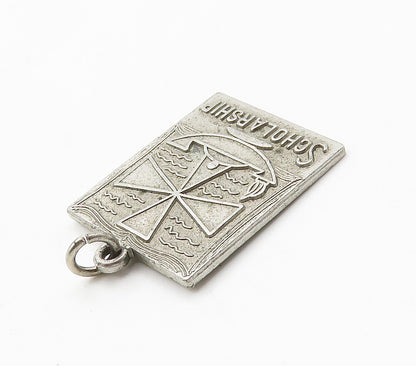 925 Sterling Silver  Vintage Dark Tone Scholarship Drop Pendant  PT12417