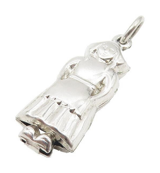 925 Sterling Silver  Vintage Petite Shiny Woman In Dress Drop Pendant  PT8929