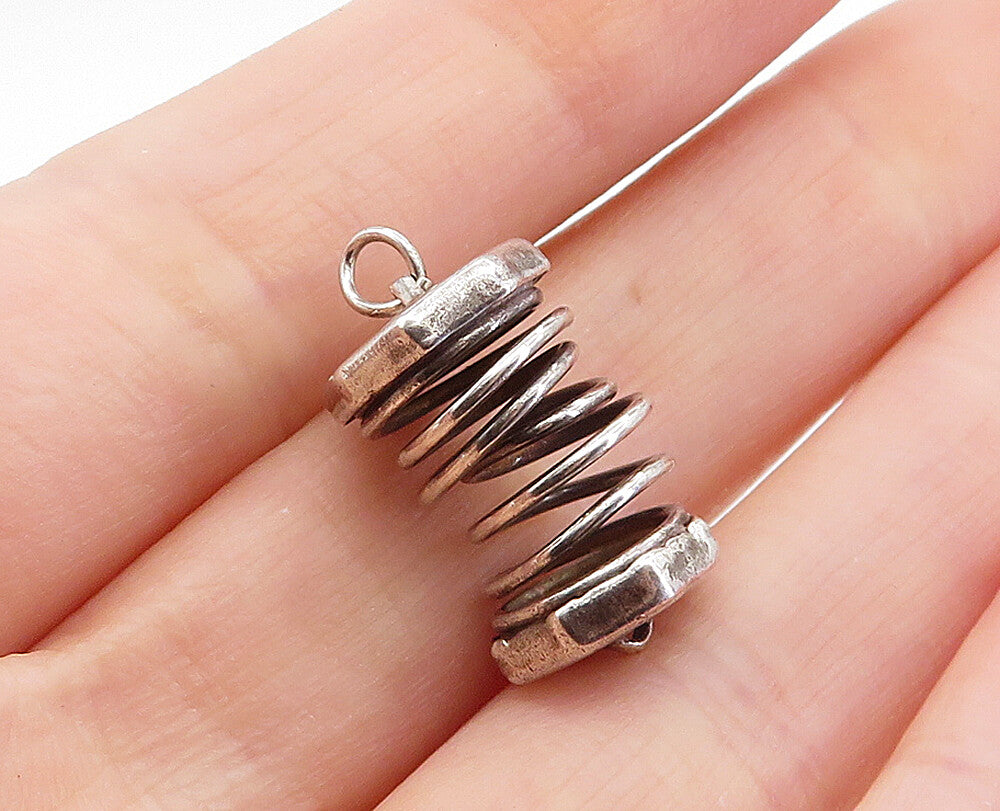 925 Sterling Silver  Vintage Shiny Spiraled Slinky Design Drop Pendant  PT4769
