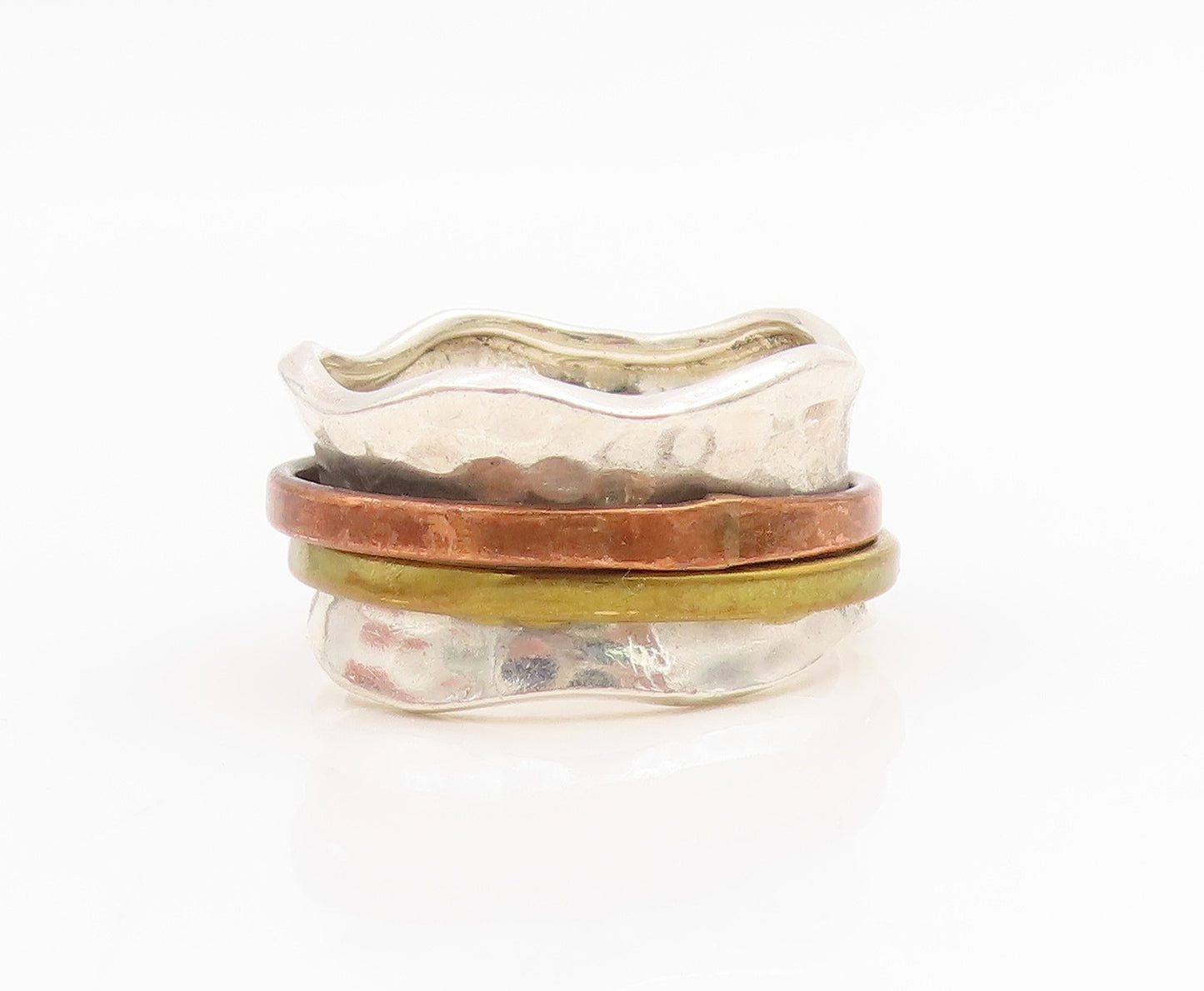 925 Sterling Silver Vintage Ring Multi Tone Spinner Wide Band  Sz 9  RG34854