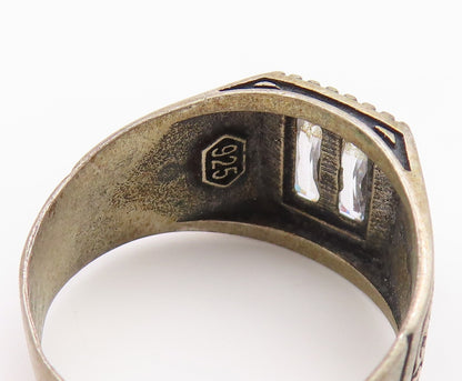 925 Sterling Silver Vintage Ring Baguette CZ Statement Band  Sz 9.5  RG36561