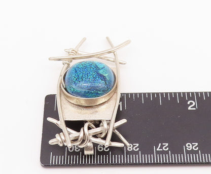 925 Sterling Silver Vintage Brooch EUE Brutalist Glittery  Gemstone  BP11652